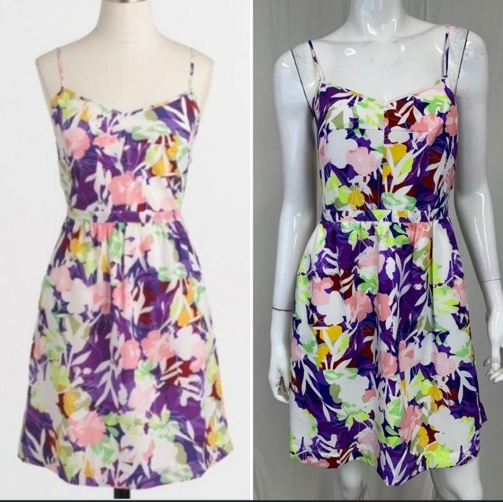 J. Crew Floral Slip Dress Sz 4 Women Purple Pink Shift Lined Coastal